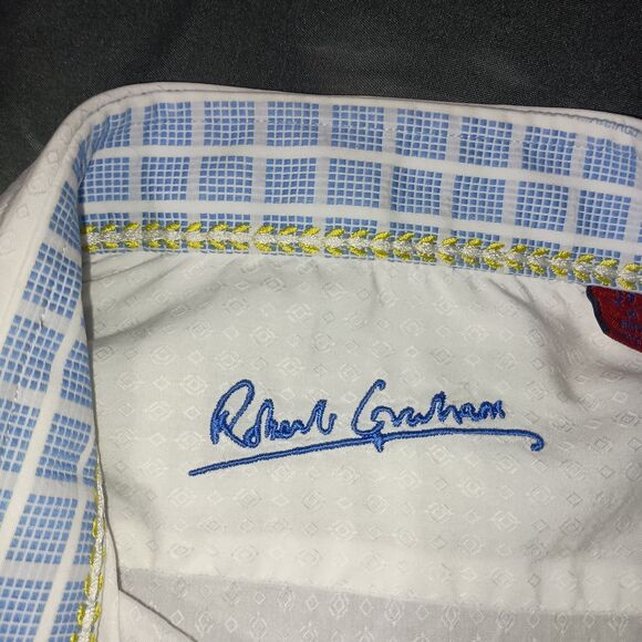 Robert Graham Textured Jacquard Pattern Shirt Medium White Embroidered Flip Cuff - Picture 6 of 16
